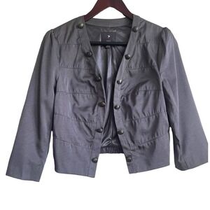 XXI Women Military Cropped Jacket L Metallic Gray Button Front Steampunk Alt Y2K